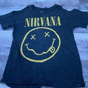 off the shoulder marble mocking Nirvana shirt size XS